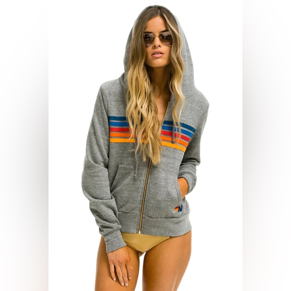 Aviator nation five stripe hoodie grey
